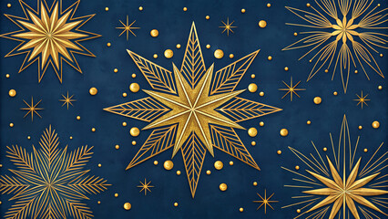 Seamless Gold Starburst Pattern on Navy Blue Background