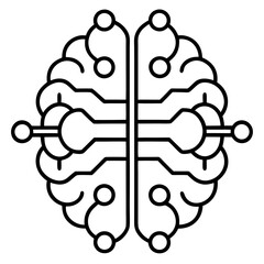 Minimalist Digital Brain Icon – Modern Line Art Vector Design
