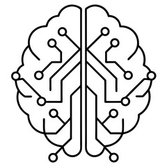 Minimalist Digital Brain Icon – Modern Line Art Vector Design