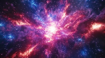 Naklejka premium Vibrant cosmic explosion in deep space, colorful nebula