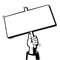 Hand holding blank message sign - black and white graphic