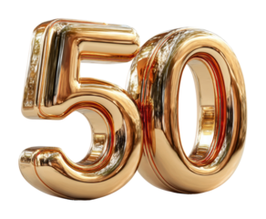 Golden 50th anniversary celebration party venue decoration festive atmosphere view milestone isolated on transparent background