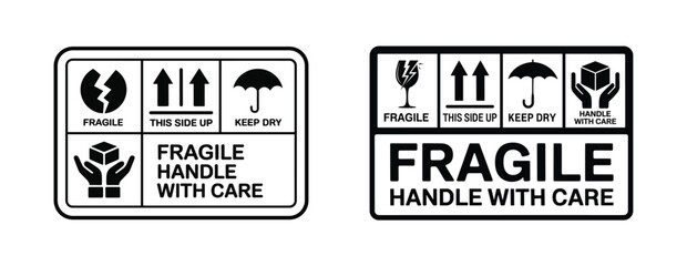 Fragile Handle With Care Shipping Stickers - Vector Labels