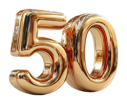 Golden 50th anniversary celebration party venue decoration festive atmosphere view milestone isolated on transparent background