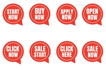 set of speech bubbles icon, set of sale labels, set of stamps, apply now, sale start, buy now, click here, click now, set of symbol stamp icons