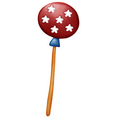 red cake pop with white stars on wooden stick