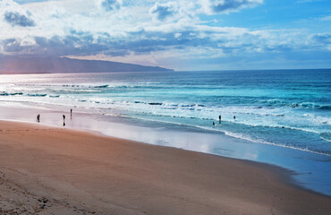 Sandy beach on the Atlantic Ocean in Azores island, Portugal