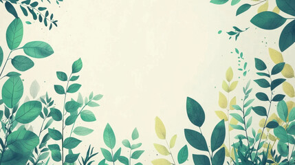 Serene illustration of various green and yellow leaves on light background, creating natural and calming border. design is simple yet elegant, perfect for nature themed projects
