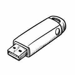 USB flash drive sketch in black and white for schoolchild items  