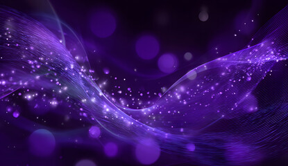 Digital purple particles wave and light abstract background with shining dots stars.