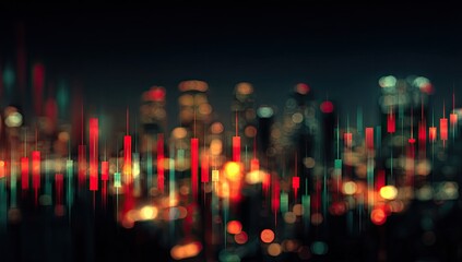 Abstract cityscape with financial data overlay