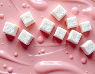 Floating Sugar Cubes Above Creamy Pink
