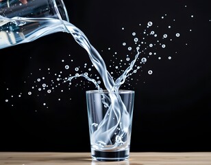 Dynamic Water Pouring Into Glass Dark Background