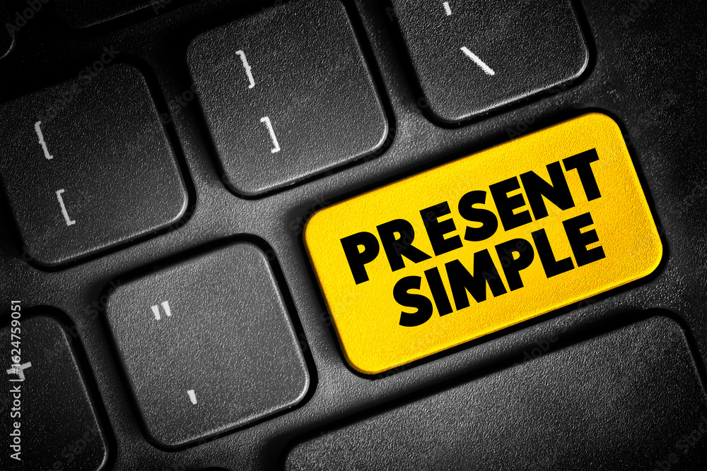 Poster present simple - one of the verb forms associated with the present tense in modern english, text con
