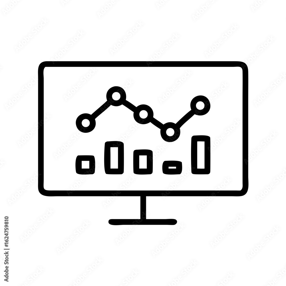 Aufkleber monitor displaying business data analysis graph chart and diagram for financial market performance r