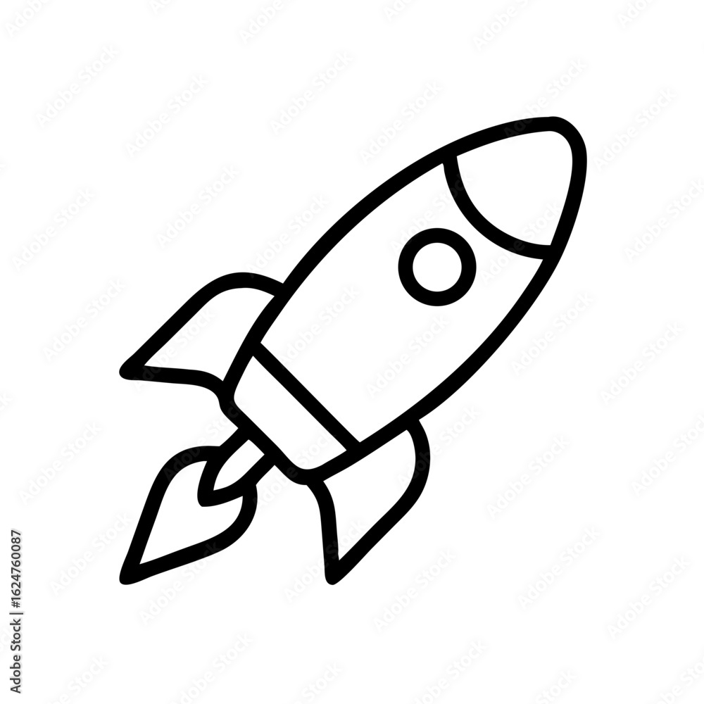 Aufkleber rocket ship vector icon for startup launch and space exploration design projects, simple line art st