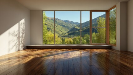 Fototapeta premium Empty room with mountain view. Spacious interior