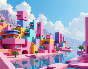 Vibrant Fantasy Cityscape with Floating Platforms