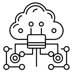 AI Cloud Computing Minimalist Line Art Vector Icon  Modern Technology Design