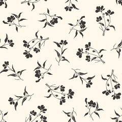 Seamless floral pattern with vintage botanical elements and dainty flower repeat