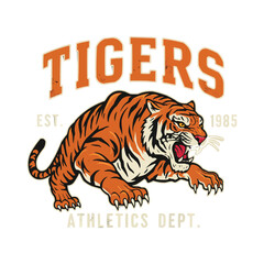  Vintage Style Roaring Tiger Athletics Mascot Logo