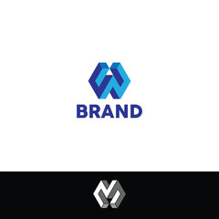Impossible 3D letter W or M or UU letters logo design with black background.