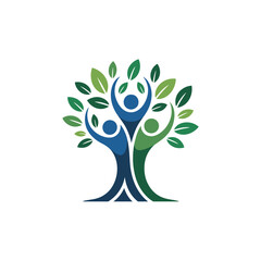 Obraz premium Abstract tree of life with human figures and green leaves