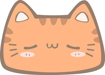 Cute hand drawn orange cat sleeping face cartoon illustration, Kawaii cat sleepy face pastel cartoon doodle