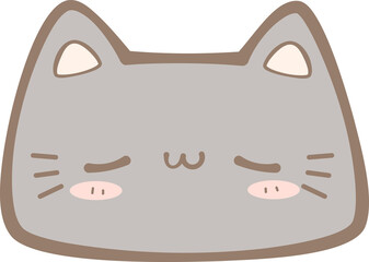 Cute hand drawn gray cat sleeping face cartoon illustration, Kawaii cat sleepy face pastel cartoon doodle