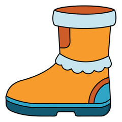 Orange winter boot with blue and brown accents footwear