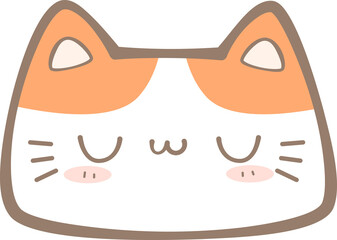 Cute hand drawn orange cat sleeping face cartoon illustration, Kawaii cat sleepy face pastel cartoon doodle