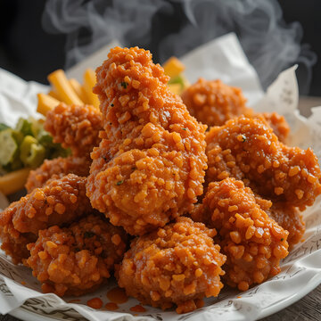 Hot and crispy fried chicken Fresh pieces of crispy fried chicken Fast food