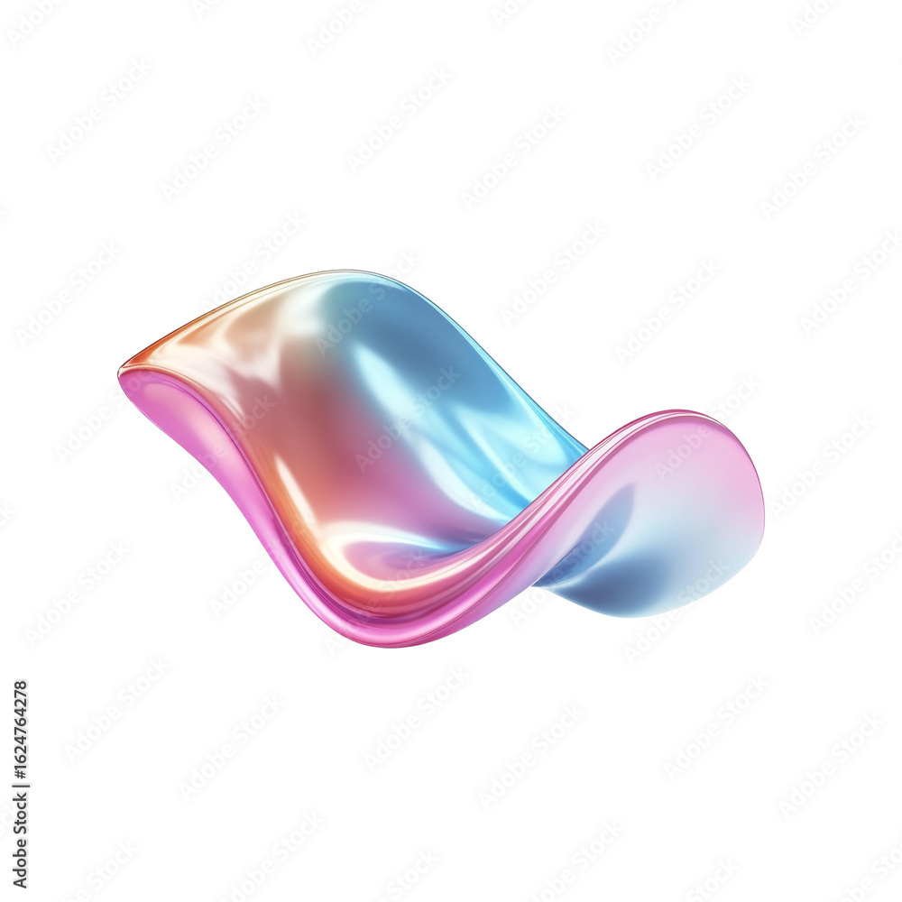 Poster colorful abstract shape with shiny and reflective surface in a curved fluid design