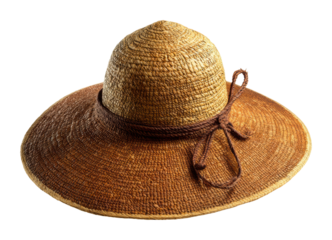 Sun protection wide brim straw hat beach fashion accessory natural light view isolated on transparent background