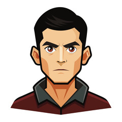 Serious Man With Dark Hair And Brown Eyes Wearing Maroon Shirt male portrait