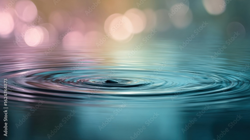 Poster tranquil water surface with ripples and soft bokeh background