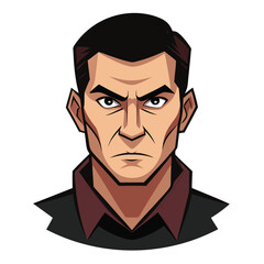 Stern faced man with dark hair and maroon collar shirt portrait serious