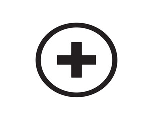 Flat outlined plus sign symbol in 2D design