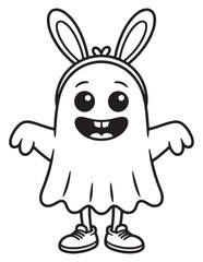 Funny Ghost with Bunny Ears Coloring Page – Cute Halloween Character with Big Smile

