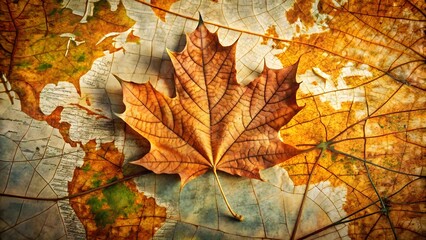 Falling leaf layered over vintage map patterns