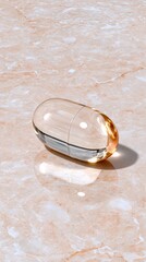 Probiotic Capsule Closeup A clear gel capsule rests on a marble surface, reflecting light beautifully. Probiotic Capsule Closeup Probiotic Pill