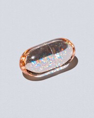 Probiotic Capsule Closeup A clear capsule with iridescent reflections on a light background. Probiotic Capsule Closeup Probiotic Pill