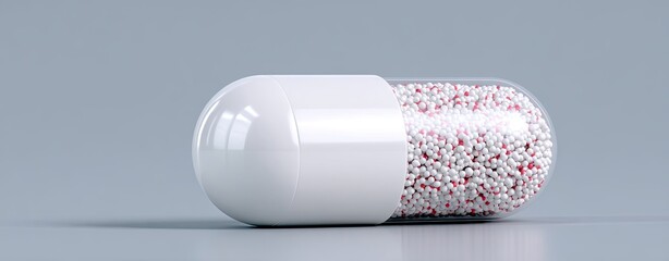 Probiotic Capsule Closeup A colorful capsule filled with beads, symbolizing health and pharmaceuticals. Probiotic Capsule Closeup Probiotic Pill