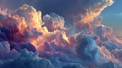 Dramatic sunset sky filled with cumulonimbus clouds illuminated by warm orange and pink light