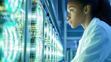 Young Black female scientist conducts a complex experiment in a high tech lab, showcasing diversity, intelligence, and inclusion in science and technology fields. - Powered by Adobe