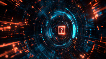 Fototapeta premium Modern tech-themed background featuring a digital lock, representing cybersecurity and information protection concepts.