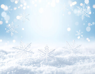 Delicate Snowflakes Floating in Soft Light with Minimalist Winter Background

