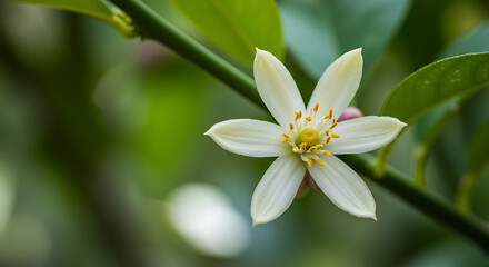 Fototapeta premium Closeup of a Delicate White Citrus Blossom.