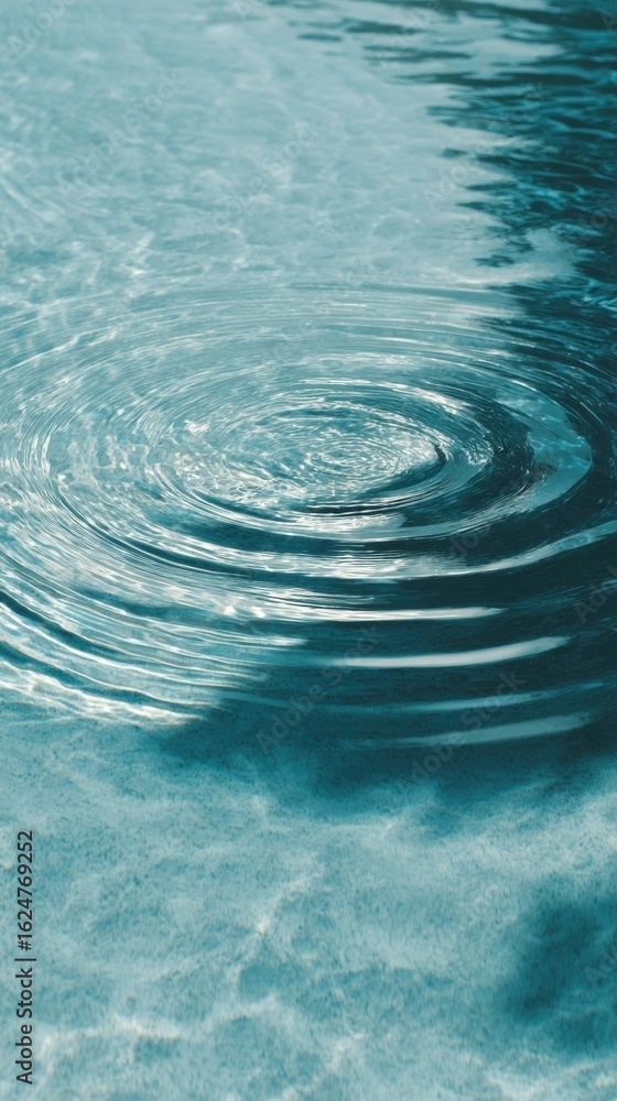 Poster calm water surface with circular ripples and soft reflection