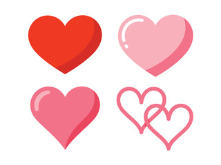 Four hearts in red and pink colors